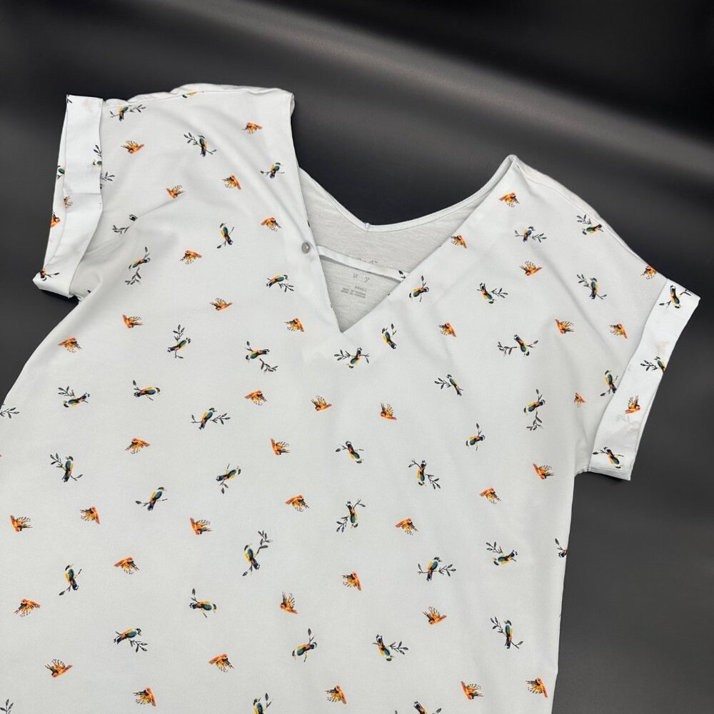 Womens Small Shirt Blue Birds V Neck Blouse Business Casual Top A New Day Kitsch
